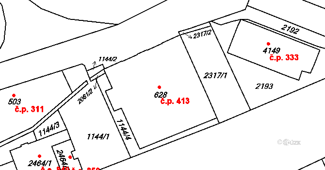 Náchod 413 na parcele st. 628 v KÚ Náchod, Katastrální mapa