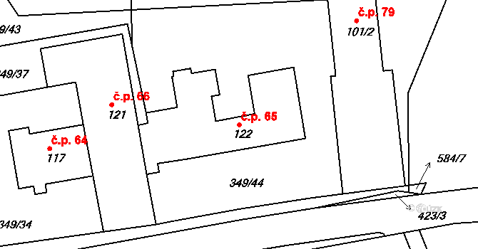 Trusnov 65 na parcele st. 122 v KÚ Trusnov, Katastrální mapa