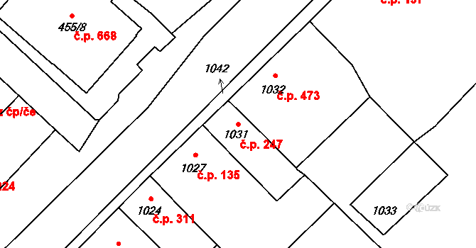 Jedovnice 247 na parcele st. 1031 v KÚ Jedovnice, Katastrální mapa
