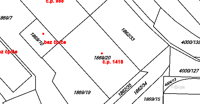 Lutyně 1418, Orlová na parcele st. 1869/20 v KÚ Horní Lutyně, Katastrální mapa