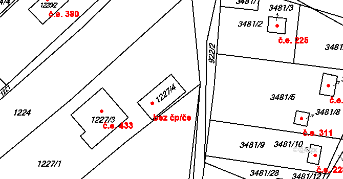 Popůvky 78557500 na parcele st. 1227/4 v KÚ Popůvky u Brna, Katastrální mapa