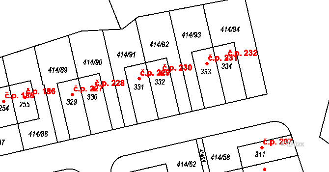 Slatina 230 na parcele st. 332 v KÚ Slatina u Velvar, Katastrální mapa