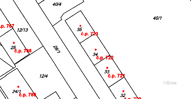 Kopřivnice 722 na parcele st. 34 v KÚ Kopřivnice, Katastrální mapa