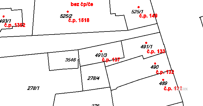 Humpolec 137 na parcele st. 491/3 v KÚ Humpolec, Katastrální mapa