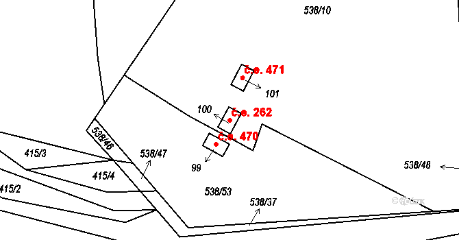 Písek 262, Líšťany na parcele st. 100 v KÚ Lipno u Hunčic, Katastrální mapa