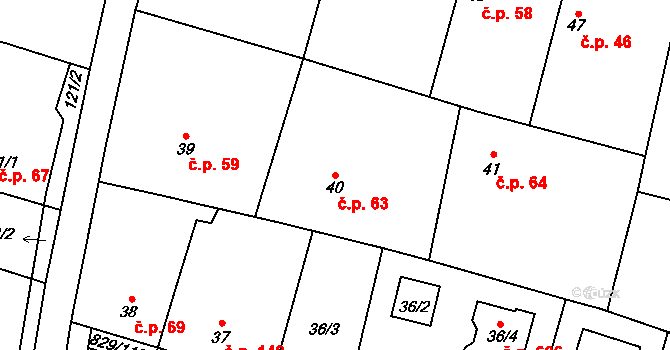 Zruč 63, Zruč-Senec na parcele st. 40 v KÚ Zruč, Katastrální mapa