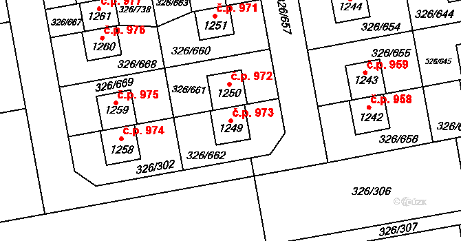 Nehvizdy 973 na parcele st. 1249 v KÚ Nehvizdy, Katastrální mapa
