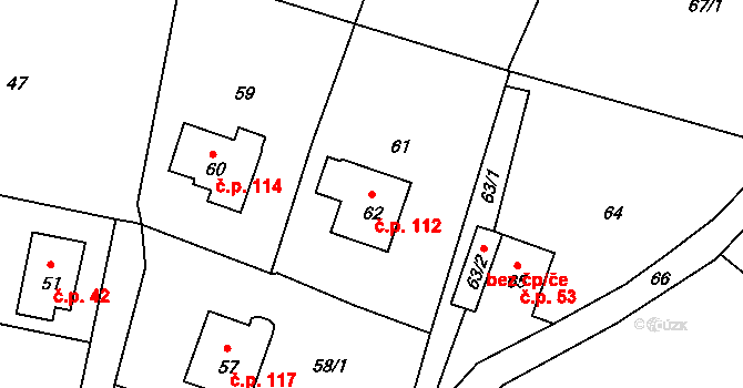 Valtířov 112, Velké Březno na parcele st. 62 v KÚ Valtířov nad Labem, Katastrální mapa