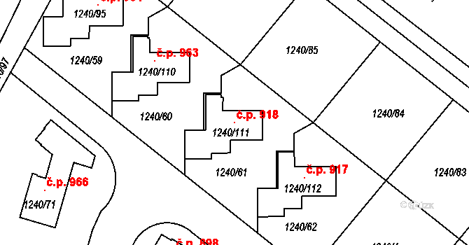 Kolovraty 918, Praha na parcele st. 1240/111 v KÚ Kolovraty, Katastrální mapa