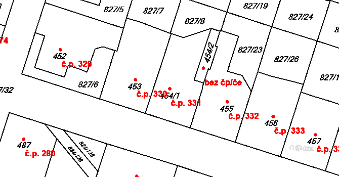 Doudleby nad Orlicí 331 na parcele st. 454/1 v KÚ Doudleby nad Orlicí, Katastrální mapa