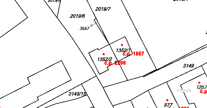 Kroměříž 2296 na parcele st. 1352/2 v KÚ Kroměříž, Katastrální mapa