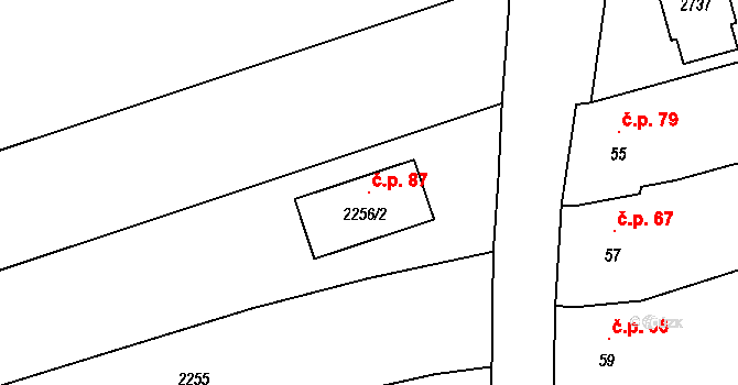 Záboří 87, Protivín na parcele st. 2256/2 v KÚ Záboří u Protivína, Katastrální mapa
