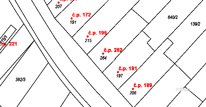 Čelechovice na Hané 252 na parcele st. 264 v KÚ Čelechovice na Hané, Katastrální mapa