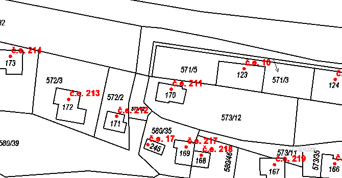 Čunín 211, Konice na parcele st. 170 v KÚ Čunín, Katastrální mapa