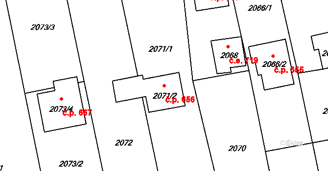 Konice 656 na parcele st. 2071/2 v KÚ Konice, Katastrální mapa