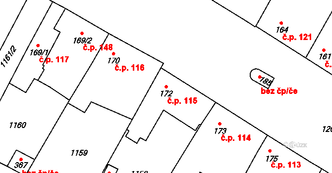 Suchdol 115 na parcele st. 172 v KÚ Suchdol u Konice, Katastrální mapa