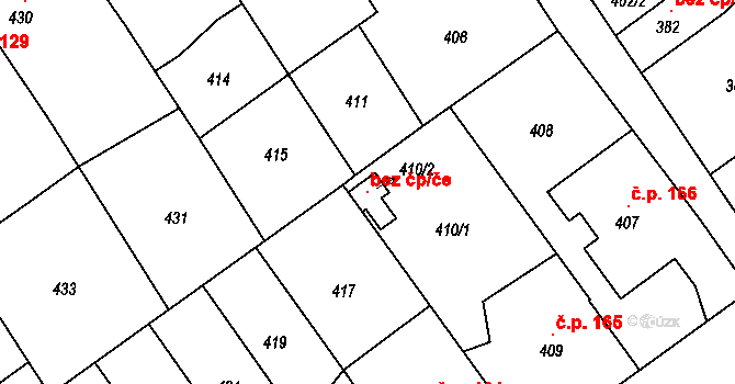 Přerov 107221501 na parcele st. 410/2 v KÚ Kozlovice u Přerova, Katastrální mapa