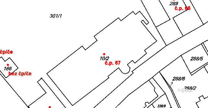 Podhradí nad Dyjí 67 na parcele st. 10/2 v KÚ Podhradí nad Dyjí, Katastrální mapa