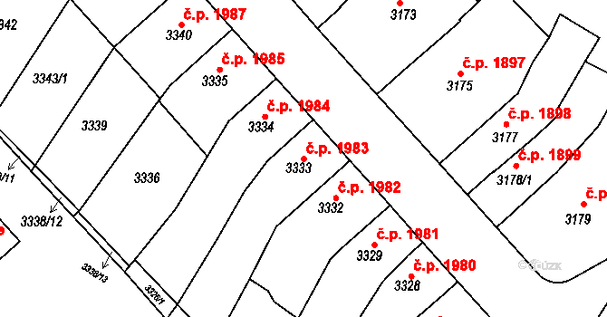 Znojmo 1983 na parcele st. 3333 v KÚ Znojmo-město, Katastrální mapa