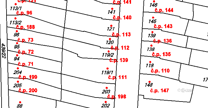 Přerov III-Lověšice 139, Přerov na parcele st. 119/2 v KÚ Lověšice u Přerova, Katastrální mapa