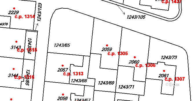 Lipník nad Bečvou I-Město 1305, Lipník nad Bečvou na parcele st. 2059 v KÚ Lipník nad Bečvou, Katastrální mapa