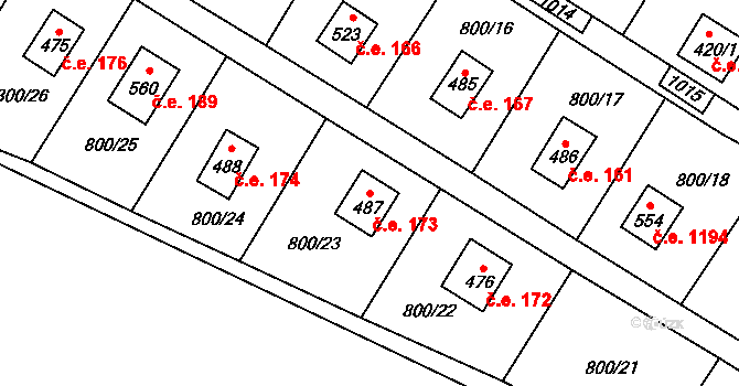 Rataje nad Sázavou 173 na parcele st. 487 v KÚ Rataje nad Sázavou, Katastrální mapa