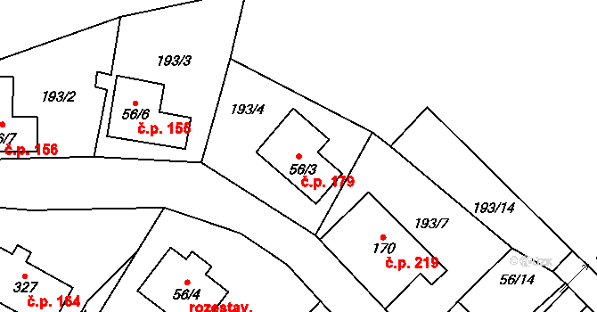 Josefův Důl 179 na parcele st. 56/3 v KÚ Josefův Důl u Jablonce nad Nisou, Katastrální mapa