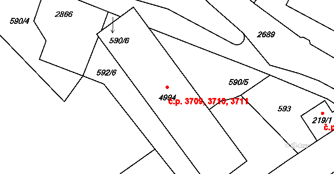 Jablonec nad Nisou 3709,3710,3711 na parcele st. 4994 v KÚ Jablonec nad Nisou, Katastrální mapa