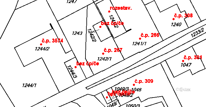 Mšeno nad Nisou 267, Jablonec nad Nisou na parcele st. 1242/1 v KÚ Mšeno nad Nisou, Katastrální mapa