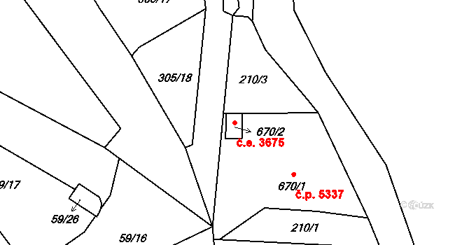 Jihlava 3675 na parcele st. 670/2 v KÚ Bedřichov u Jihlavy, Katastrální mapa