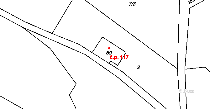 Guty 117, Třinec na parcele st. 69 v KÚ Guty, Katastrální mapa