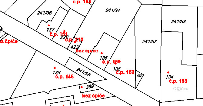 Braškov 159 na parcele st. 136 v KÚ Braškov, Katastrální mapa