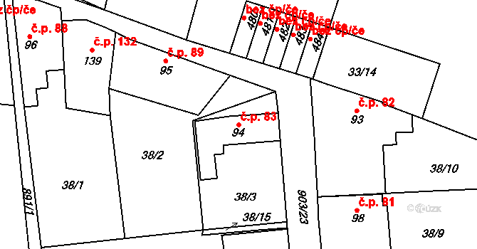 Odolena Voda 83 na parcele st. 94 v KÚ Odolena Voda, Katastrální mapa