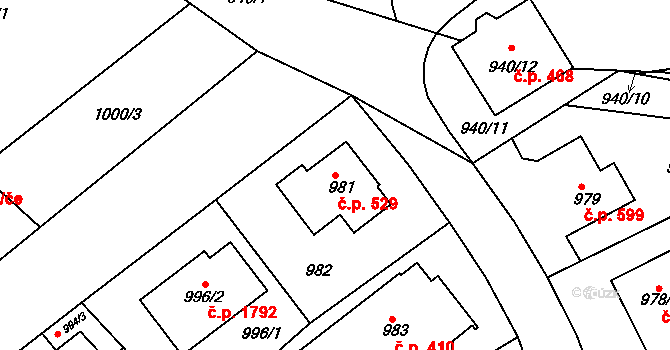 Roztoky 529 na parcele st. 981 v KÚ Roztoky u Prahy, Katastrální mapa