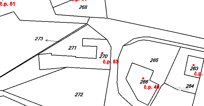 Chomýž 53 na parcele st. 270 v KÚ Chomýž, Katastrální mapa