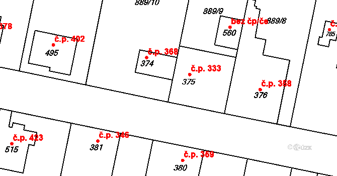 Cerhenice 333 na parcele st. 375 v KÚ Cerhenice, Katastrální mapa