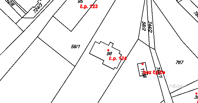 Ládví 124, Kamenice na parcele st. 96 v KÚ Ládví, Katastrální mapa