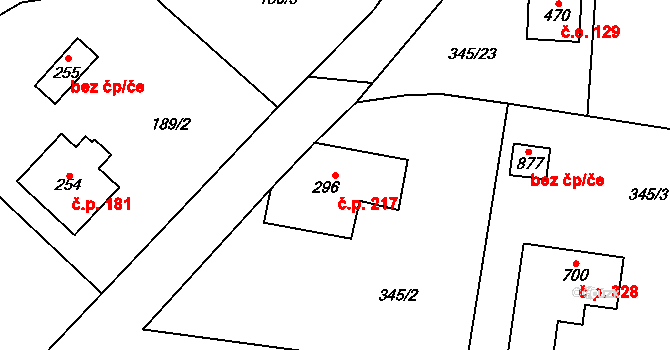 Ondřejov 217 na parcele st. 296 v KÚ Ondřejov u Prahy, Katastrální mapa