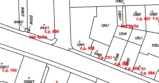 Švermov 593, Kladno na parcele st. 1045 v KÚ Motyčín, Katastrální mapa