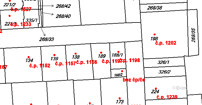 Švermov 1197, Kladno na parcele st. 189 v KÚ Hnidousy, Katastrální mapa