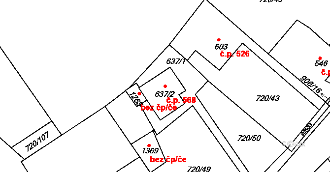 Osek 568 na parcele st. 637/2 v KÚ Osek u Duchcova, Katastrální mapa