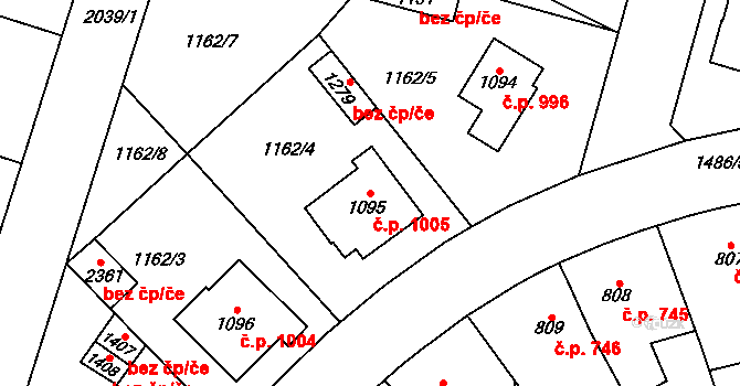 Třebechovice pod Orebem 1005 na parcele st. 1095 v KÚ Třebechovice pod Orebem, Katastrální mapa