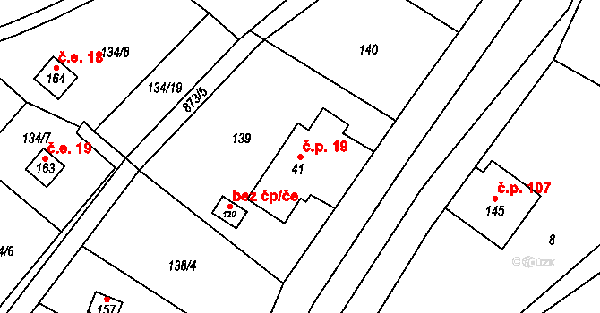 Břevenec 19, Šumvald na parcele st. 41 v KÚ Břevenec, Katastrální mapa