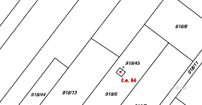 Křelov 69, Křelov-Břuchotín na parcele st. 918/13 v KÚ Křelov, Katastrální mapa