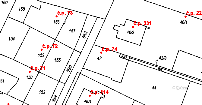 Boršov nad Vltavou 74 na parcele st. 43 v KÚ Boršov nad Vltavou, Katastrální mapa