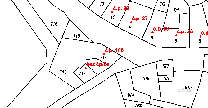 Mimoň III 100, Mimoň na parcele st. 714 v KÚ Mimoň, Katastrální mapa