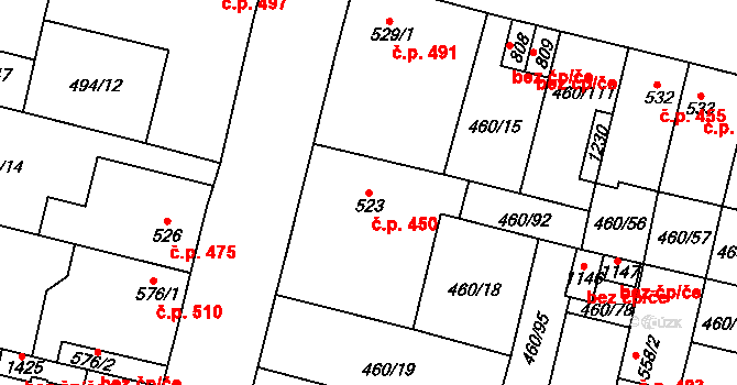 Libochovice 450 na parcele st. 523 v KÚ Libochovice, Katastrální mapa