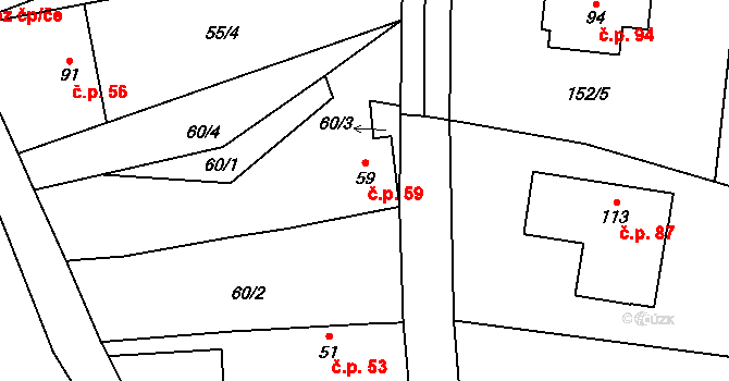 Litochovice nad Labem 59, Prackovice nad Labem na parcele st. 59 v KÚ Litochovice nad Labem, Katastrální mapa
