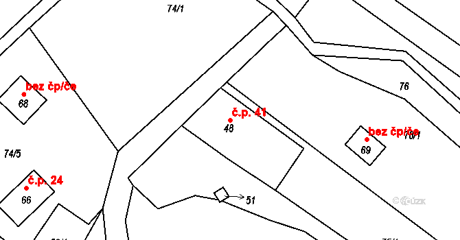 Teplá 41, Třebenice na parcele st. 48 v KÚ Teplá u Třebenic, Katastrální mapa