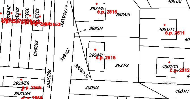 Roudnice nad Labem 2516 na parcele st. 3934/6 v KÚ Roudnice nad Labem, Katastrální mapa